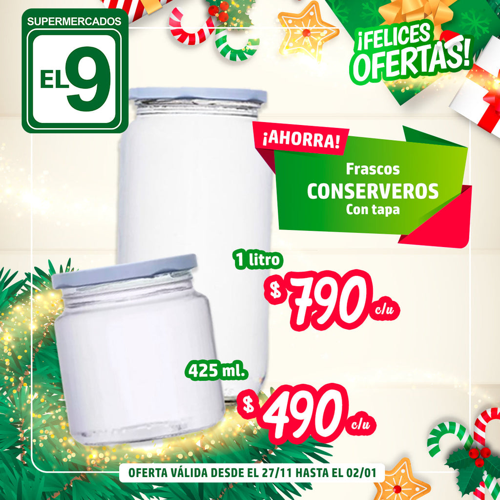 FRASCO CONSERVERO CON TAPA 1 L Y 425ML