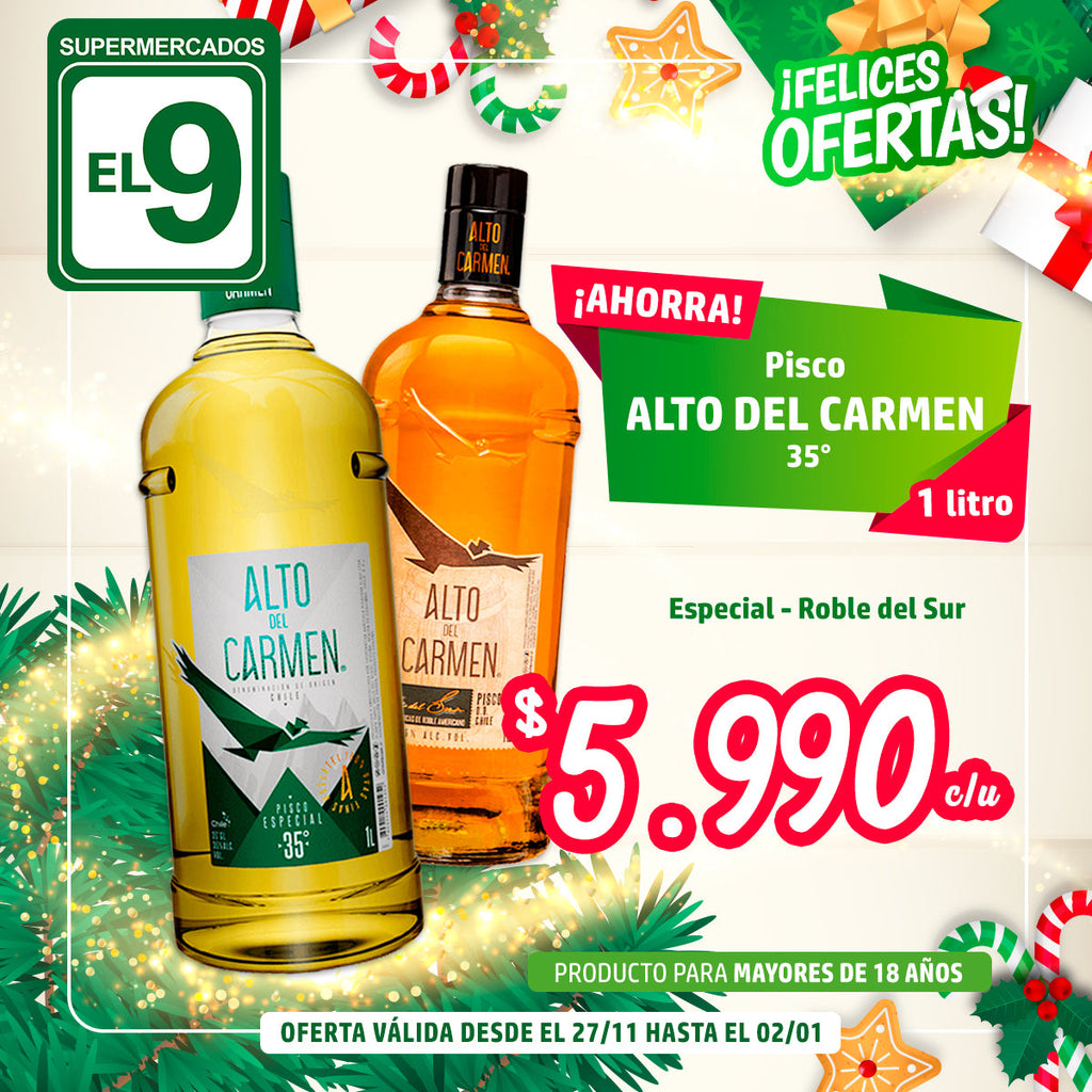 PISCO ALTO DEL CARMEN Y ROBLE DEL SUR 1LT 35GL