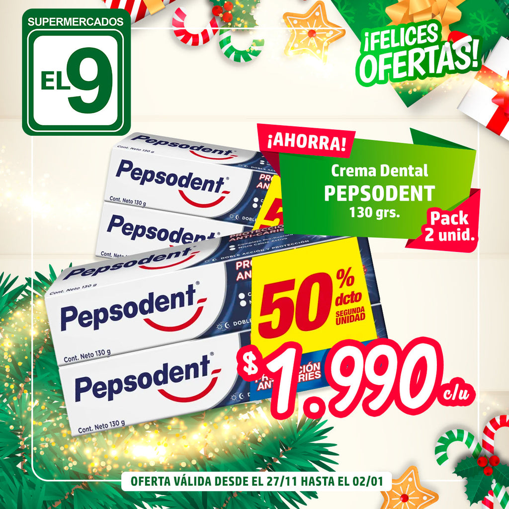 CREMA DENTAL PEPSODENT PROTECCION ANTICARIES 2X130GRS.