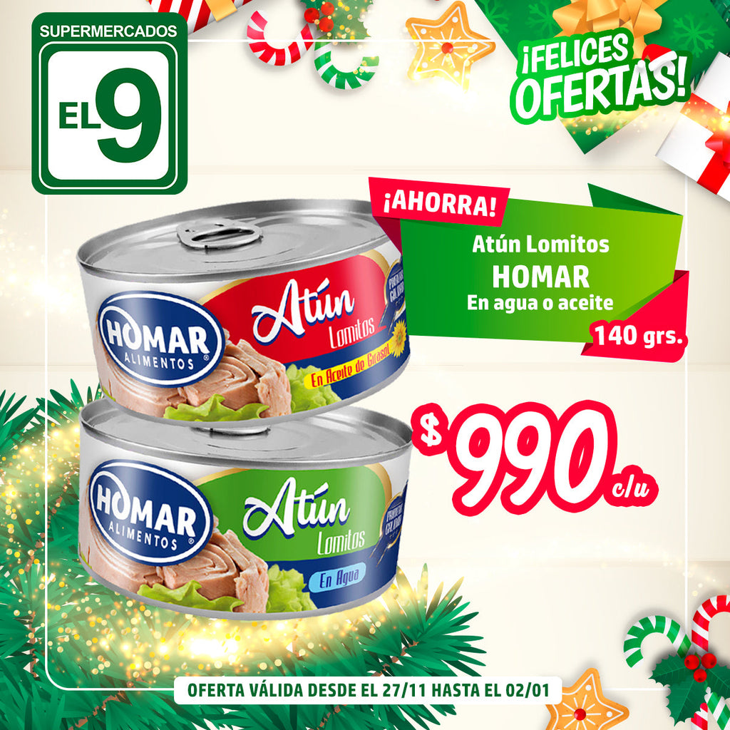 ATUN LOMITOS AGUA/ACEITE HOMAR 140G/91G.DR