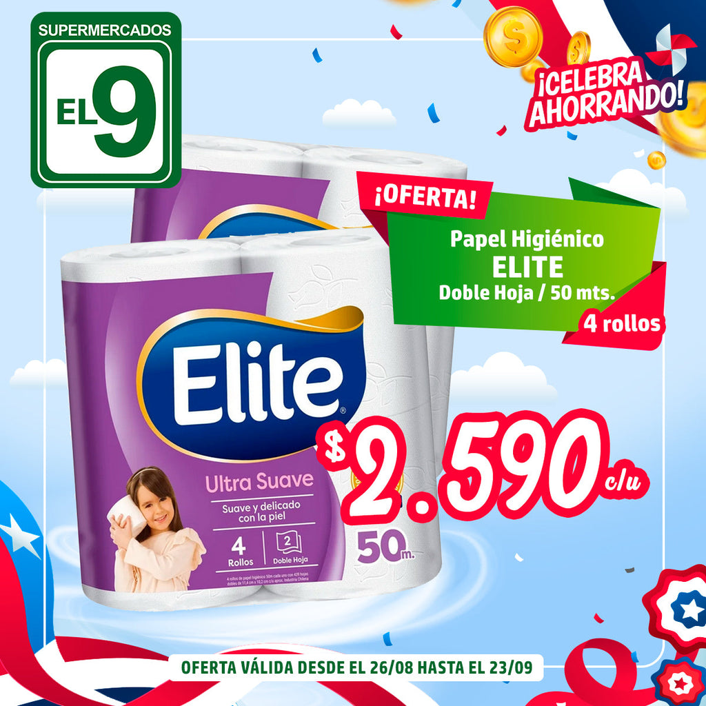 Papel Higienico Elite Ultra Doble Hoja 4 Rollos X 50Mts