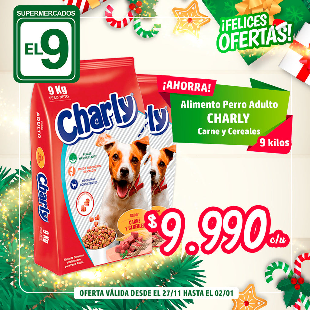 ALIMENTO DE PERRO CHARLY 9K ADULTO CARNE Y CEREAL