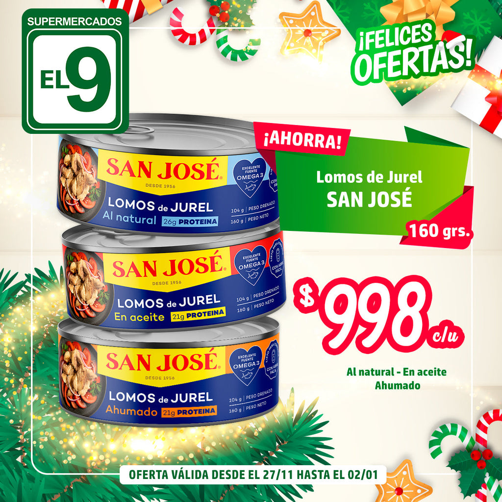LOMOS DE JUREL ACEITE/AHUMADO/NATURAL 160GR SAN JOSE