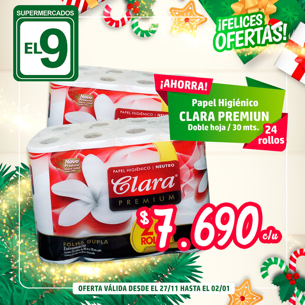 PAPEL HIGIENCO CLARA NOVO PREMIUM D/H 24UX30M