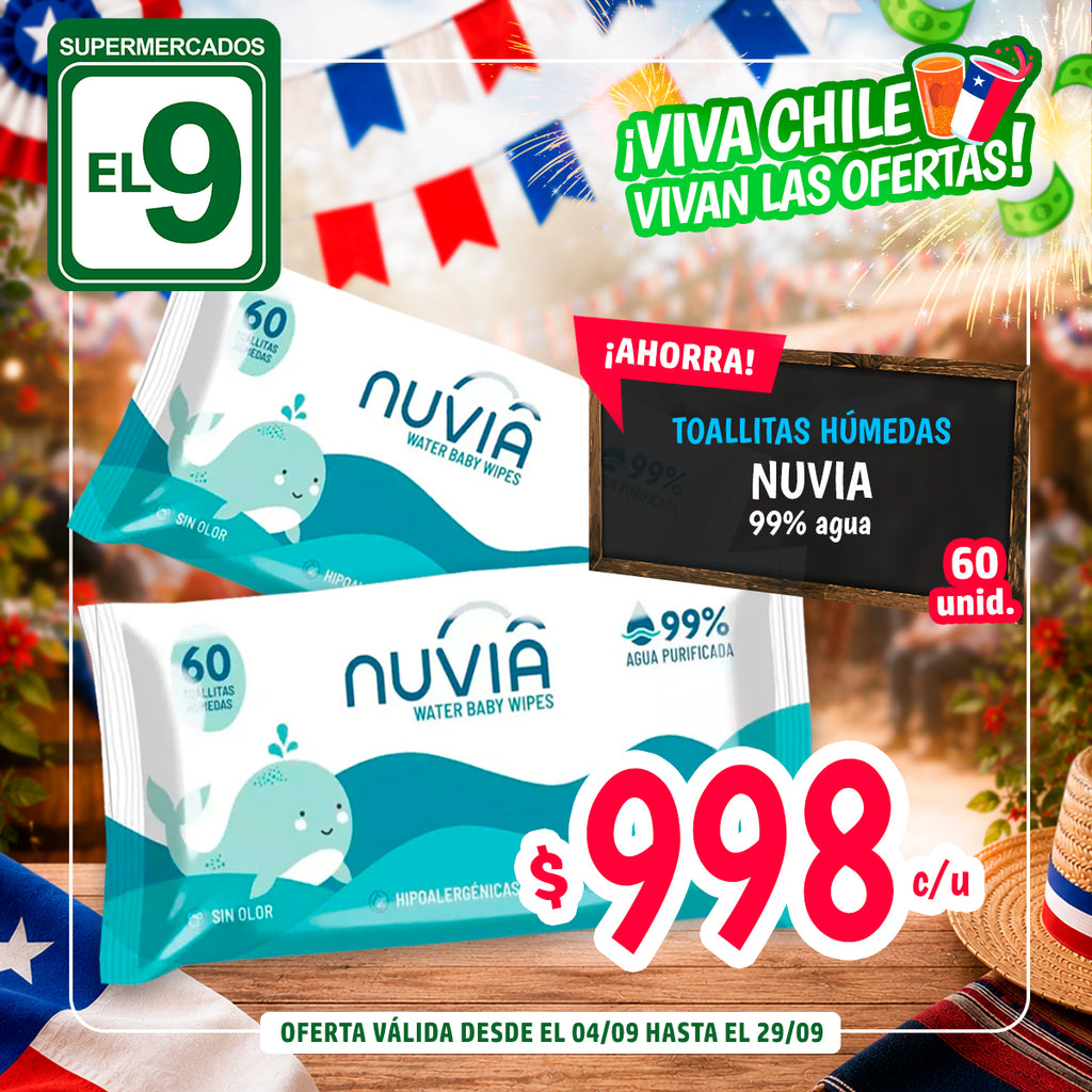 TOALLITAS HUMEDAS NUVIA 99% AGUA 60UN.