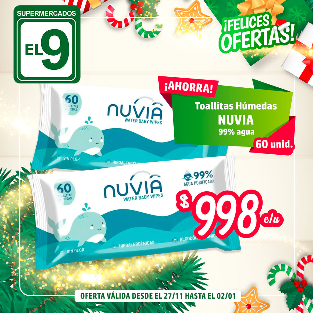 TOALLITAS HUMEDAS NUVIA 99% AGUA 60UN.