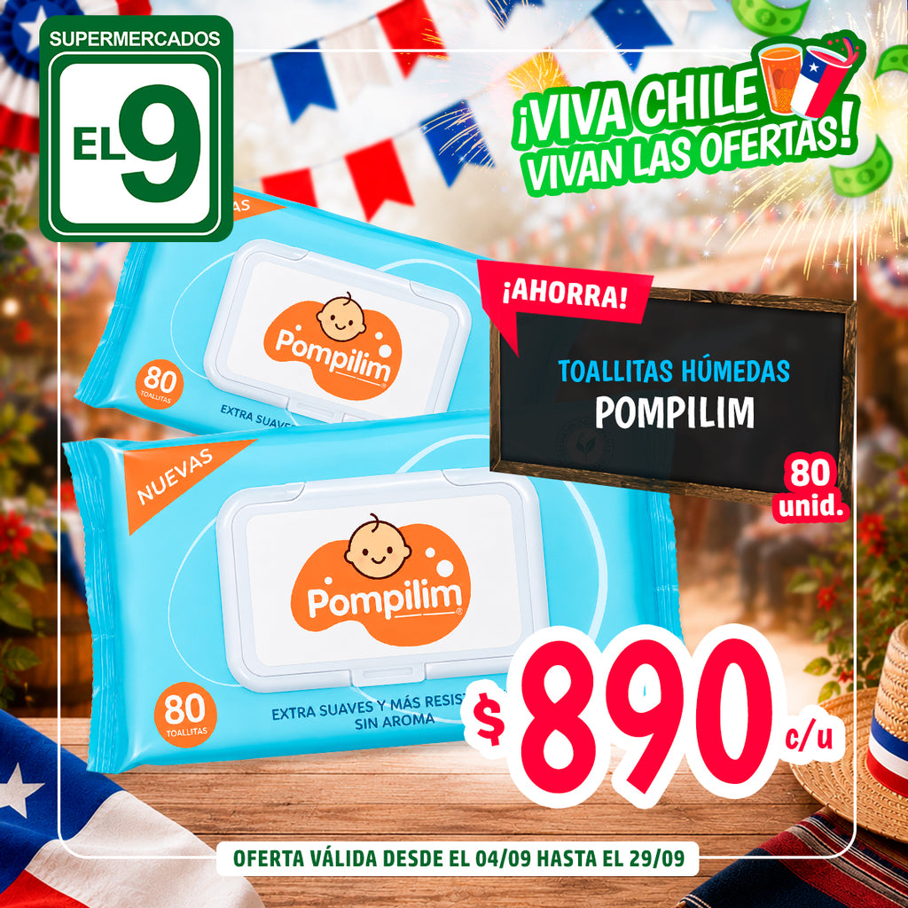 TOALLAS HUMEDAS POMPILIN 80UN