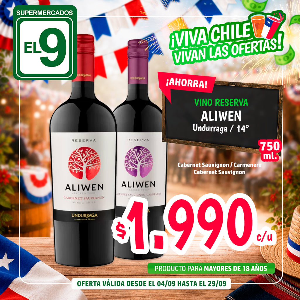 VINO CABERNET SAUVIGNON CARMENERE ALIWEN 13.5 750ML UNDURRAGA